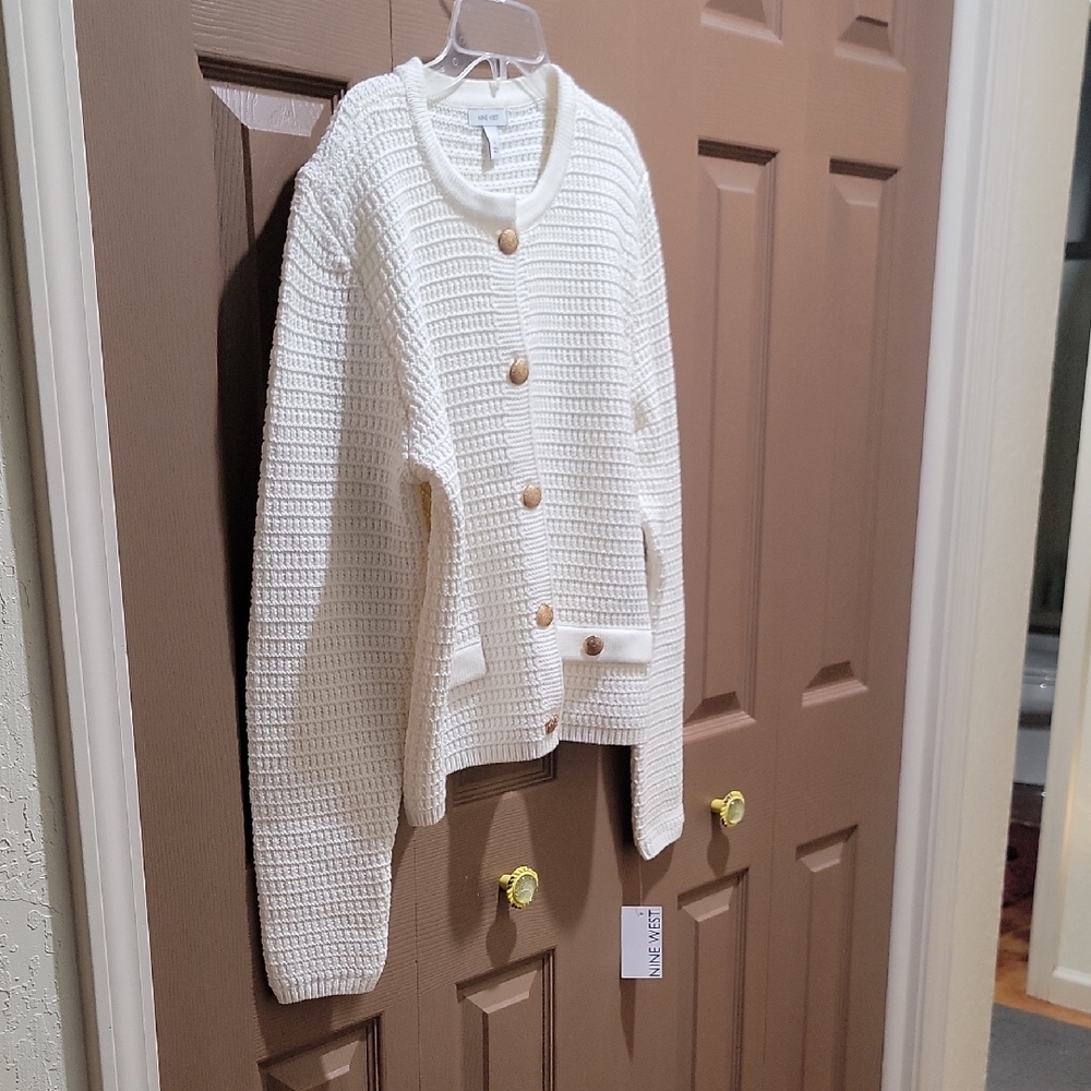 Nine West Cream Button-Up Cardigan